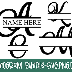 Split Monogram Alfabeto SVG/PNG/DXF, lphabet Apellido Familia Diseño de Sublimación inicial del paquete, Marco con letras a mano Uso comercial Descargar