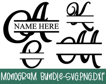 Split Monogram Alphabet SVG/PNG/DXF, lphabet Last Name Family Initial Bundle Sublimation Design, Hand Lettered Frame Commercial Use Download