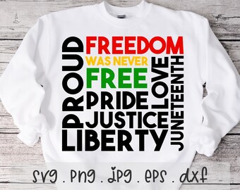 Juneteenth 1865 SVG/PNG/JPG, Freedom Was Never Free Pride Justice Black Power Sublimation Design Eps Dxf, Independence Day Commercial Use