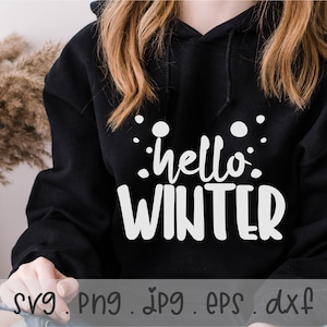 Hello Winter SVG/PNG/JPG, Cute Winter Snowflakes Sublimation Design Eps Dxf, Merry Christmas Gift Design Cricut Silhouette Digital Download