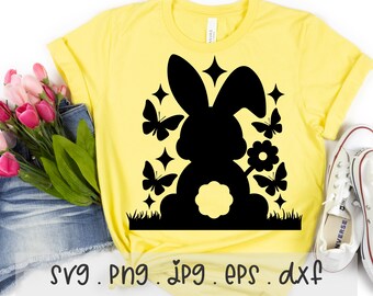 Spring Bunny SVG / PNG / JPG, Butterfly Sparkly Rabbit Flower Sublimation Design Eps Dxf, Happy Easter Cute Bunny Commercial Use Télécharger le fichier