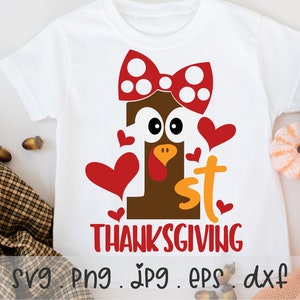 1st Thanksgiving SVG/PNG/JPG, My First Thanksgiving Cute Turkey Face Girl Sister Family Sublimation Design Eps Dxf, Baby Newborn Clipart