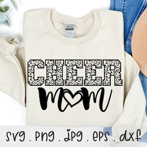 Cheer Mom SVG/PNG/JPG, Cheer Mom Leopard Pattern Sublimation Design Eps Dxf, Football Mom Heart Shirt Sport Commercial Use Download Files