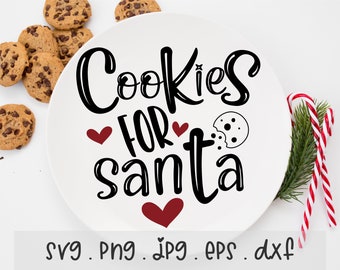 Cookies For Santa SVG/PNG/JPG, Chritstmas Santa Tray Hearts Sublimaiton Design Eps Dxf, Merry Christmas Funny Cookies Digital Art Download