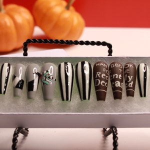 Beetle Juice Inspired Press On Nails | Beetle Juice Inspired Fake Nails
