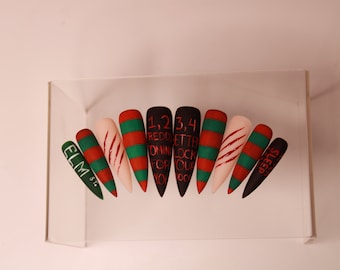 Freddy Krueger Inspired Press On Nails | Nightmare On Elm Street Inspired Fake Nails
