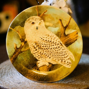 Vintage Höganäs Ceramic Plate: Snowy Owl, Scandinavian Decor