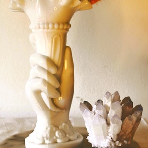 Antique Milk Glass Cornucopia Vase: French Portieux Vallerysthal, 1908