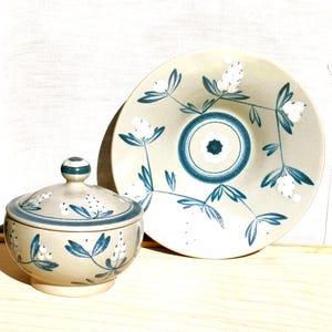 Bo Fajans Sweden Teller & Deckeldose Set: 1960er Jahre Studiokeramik