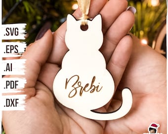 Cat ornament personalized SVG, Christmas cat gift, Cat lover, Custom Pet Decoration, Animal lover, Personalized Pet, Ready to Cut, Glowforge