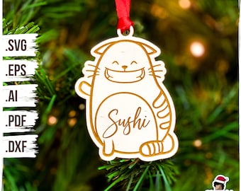 Lustige Frohe Katze v6, Personalisierte Weihnachten SVG Datei, Ornament SVG Laser, Laser Weihnachtsschmuck SVG, Laser Cut Dateien, Glowforge
