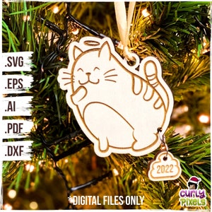 Pooping Cat 2022 v2, Pandemie Ornament SVG, Weihnachtsverzierung SVG-Datei, Laser Weihnachtsverzierungen, Laserschnittdateien, Glowforge, Erwachsenen Humor