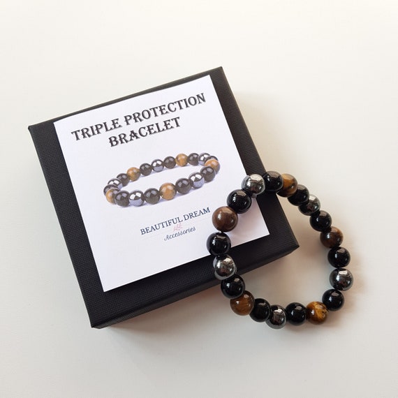 Tiger Eye & Black Obsidian Bracelet - Triple Protection Stone Bracelet For Men & Women