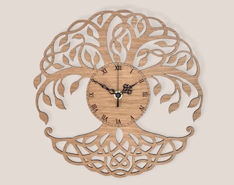 Tree of Life Clock Celtic Tree Knot Ornament Silent Decorative Oak Wall Clock