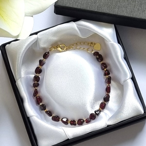 Garnet Bracelet Energy Gemstone  Crystal Jewellery in Gift Box January Birthstone