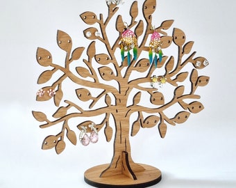 Wooden Tree Earring Holder: Oak Veneer Jewelry Organizer
