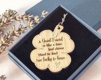 Good Friend Keyring Lucky Clover Fob Friends Birthday Gift Wooden Key Chain