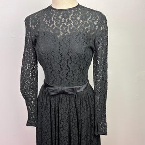 Vintage 60s Black Mod Lace Dress with bow Small