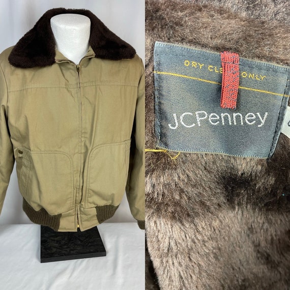 Vintage Men's 70s JC Penney Khaki Winter Coat with Fu… Gem
