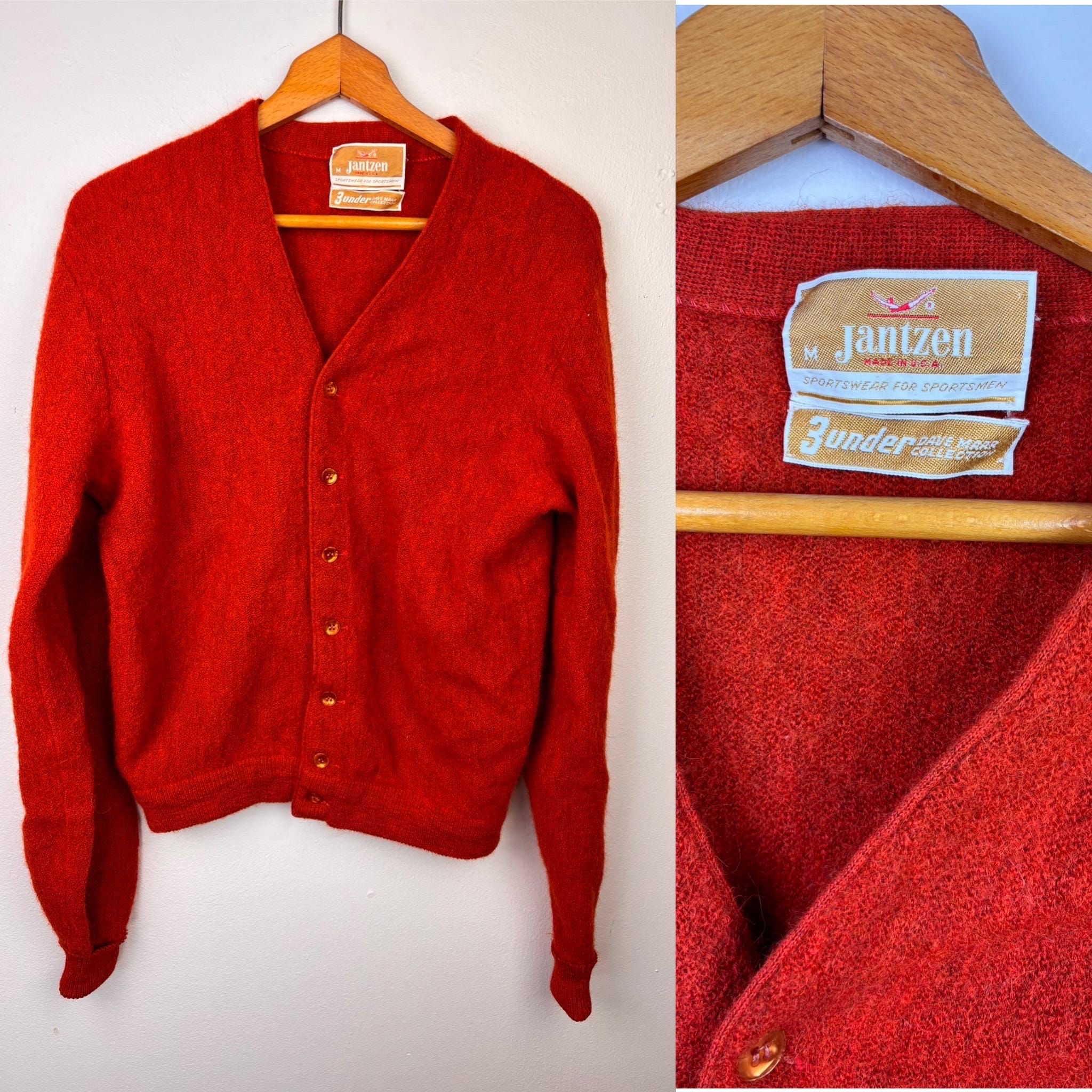 60’s Jantzen Vintage Mohair Cardigan Vintage Men's 60s Orange Jantzen Golf Mohair Wool Cardigan