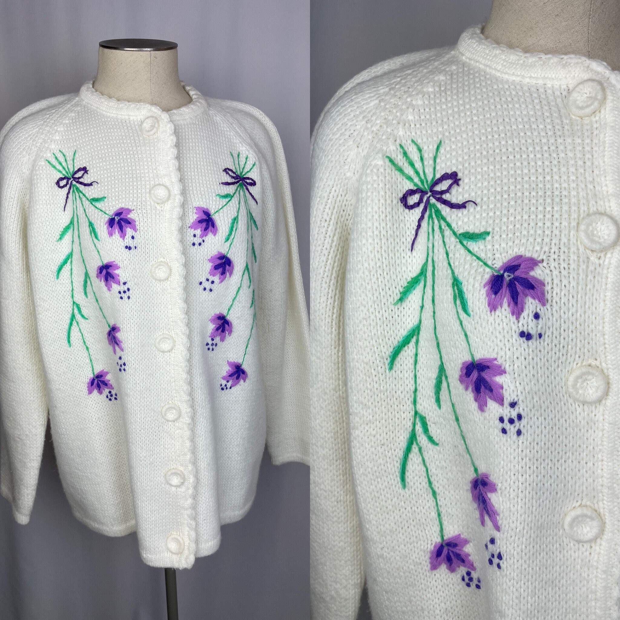 Vintage 60s 70s Sears Acrylic Cardigan Sweater White With
