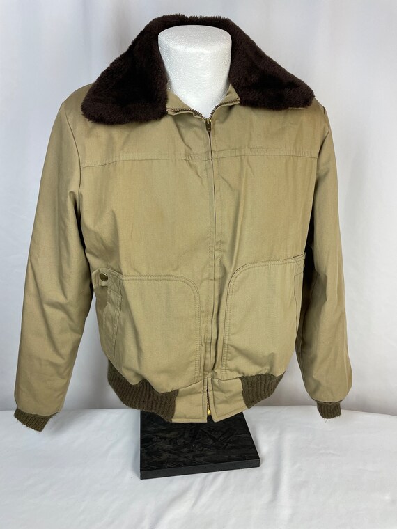 Vintage Men's 70s JC Penney Khaki Winter Coat with Fu… Gem