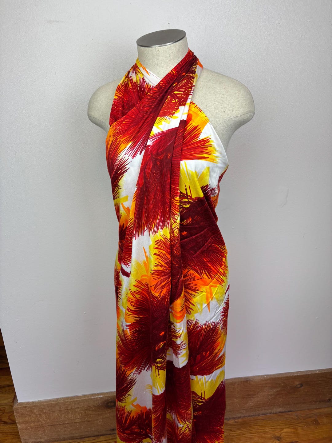 Vintage 70s Women's Hawaiian Halter Wrap Long Dress Medium Hilo Hattie ...