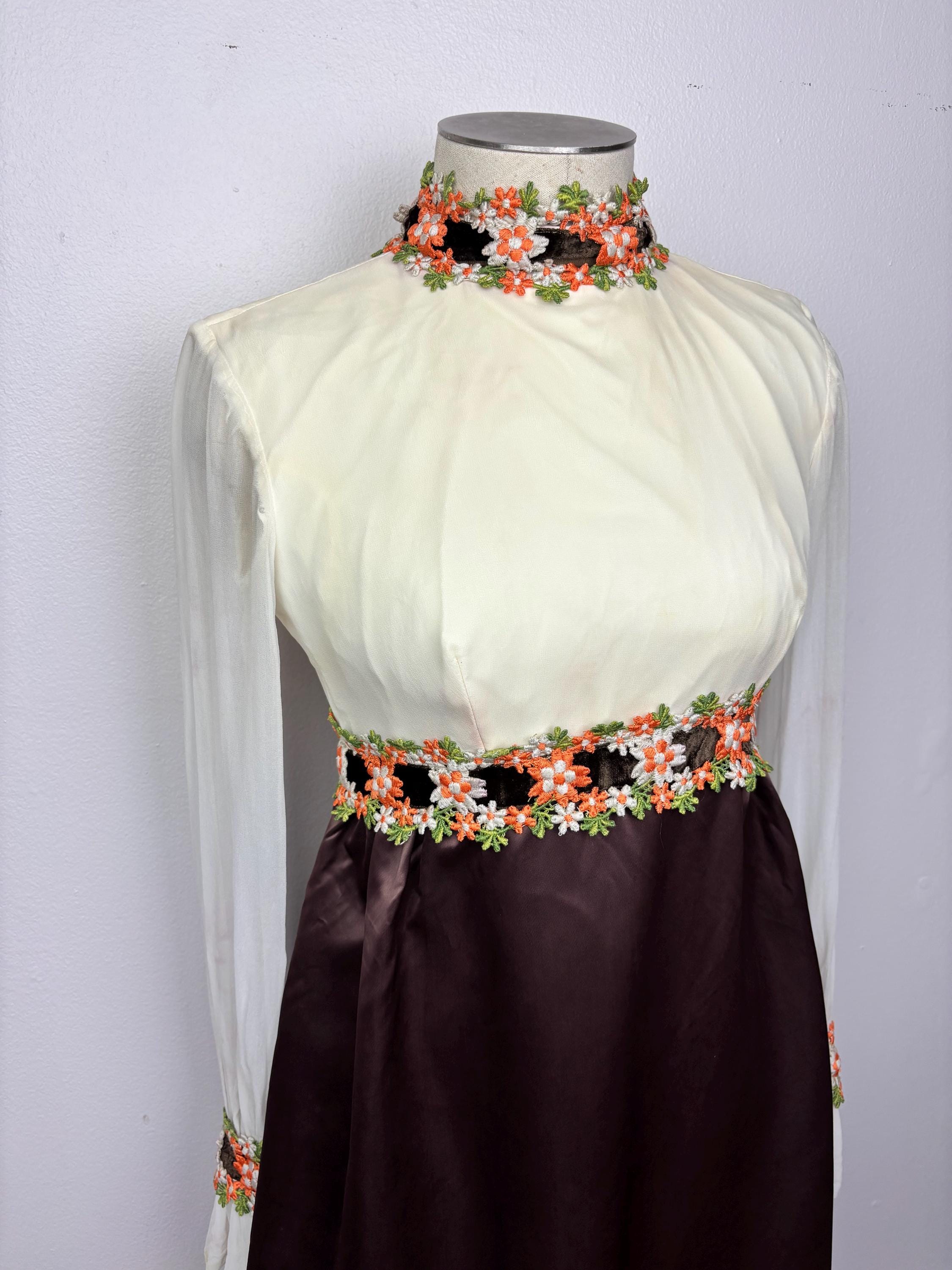 slim fit dress slacks 1970s Patchwork Floral Maxi Dress / Small  Eleventh House Vintage