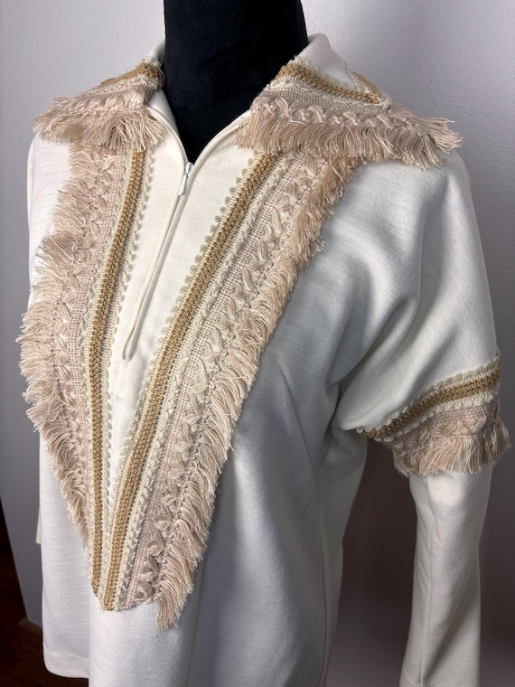 Vintage 70s Women's Modelle Hippie Fringe Top. Cream. Large.
