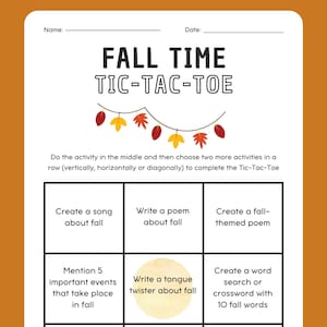 Fall Tic Tac Toe Worksheet