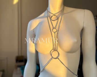 Sturdy body chain harness, sexy body chain necklace, bodychain top for women, handmade decoration under the neckline, adjustable chest chain
