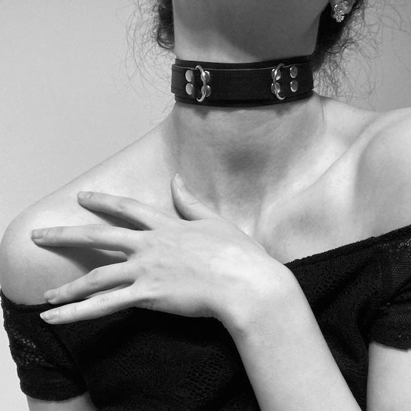 Wide leather choker, choker collar, genuine leather choker collar, black collar human, metal choker necklace, leather necklace for women