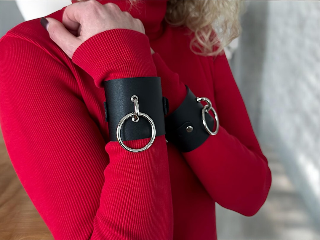 Wide Leather Cuff Bracelets for Women With a Big Ring - Etsy