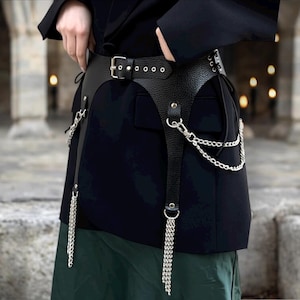 Leather waist gothic corset belt with lace skirt image 1