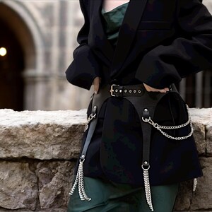 Leather waist gothic corset belt with lace skirt image 11
