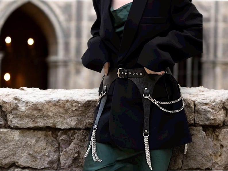Leather waist gothic corset belt with lace skirt image 11
