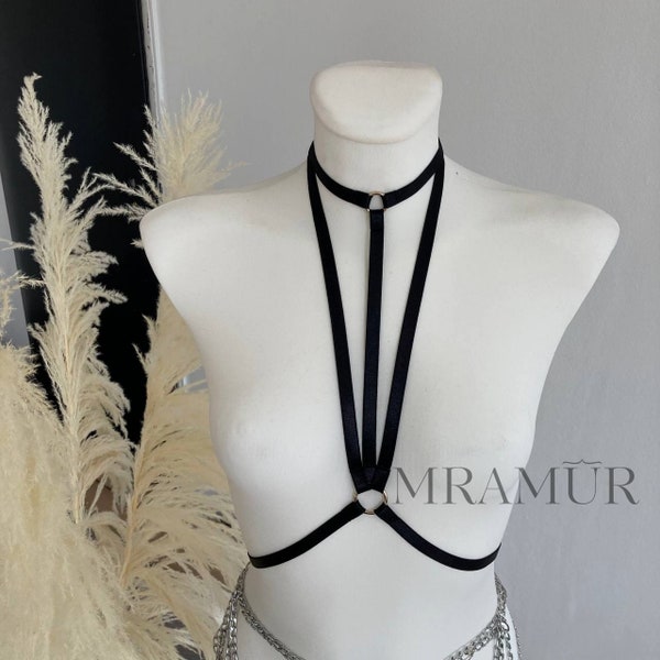 Strappy Dessous, Riemchen Dessous Harness, elastischer Gurt Harness für Frauen, Dekolleté Harness, elastischer Harness, Brustgurt, Choker Harness