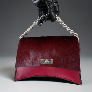 Evening fur bag, luxury leather mini handbag, unique small prom purse, fashion bag