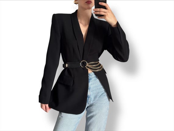 Wide Real Leather Corset Belt With Gold-tone Chain: Handmade  display picture 1