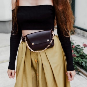 Taille Gürteltasche, Umhängetasche mit Kette, Leder Portemonnaie, Echtleder Geldbörse, Schultertasche, Umhängetasche