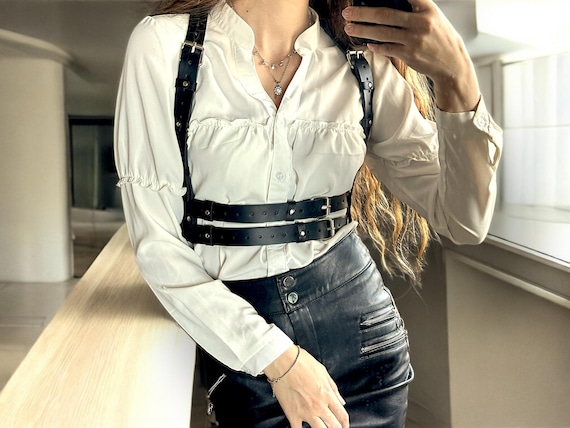 Brown Leather Waist Harness: Adjustable Double Underbust  display picture 1