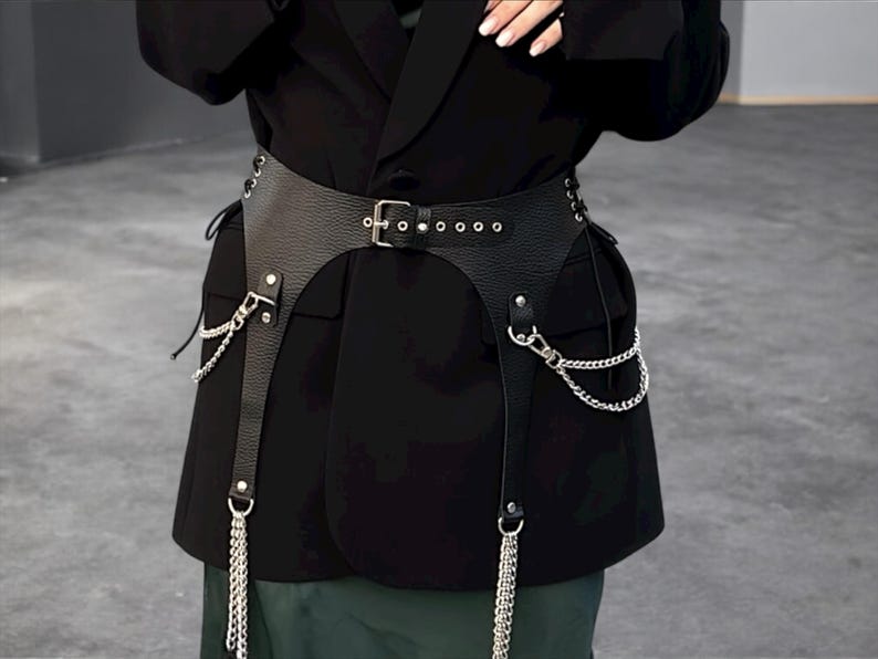 Leather waist gothic corset belt with lace skirt image 4