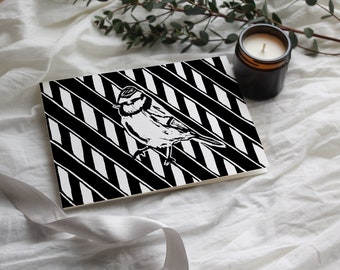 Linoprint Bluetit & Stripes Greetings Card