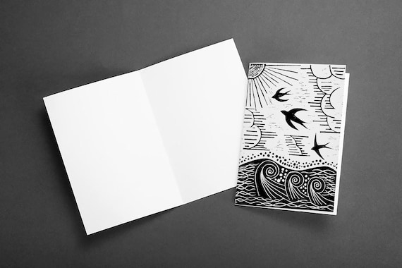 Linoprint Swallows Greetings Card