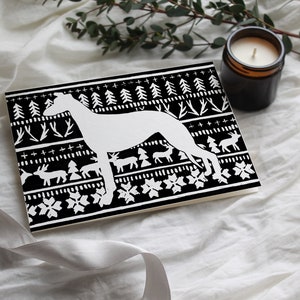 Linoprint Fairisle Whippet Greetings Card