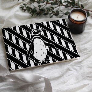 Linoprint Penguin & Stripes Greetings Card