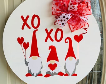 Affichette de porte Valentine Gnome | Accroche-porte Saint-Valentin | Plaque de porte Saint-Valentin | affichette de porte en bois gnome | panneaux en bois | signe gnome | signe |