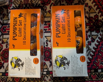 Vintage Halloween pumpkin Jack-o'-lantern string lights in original box 2 sets!
