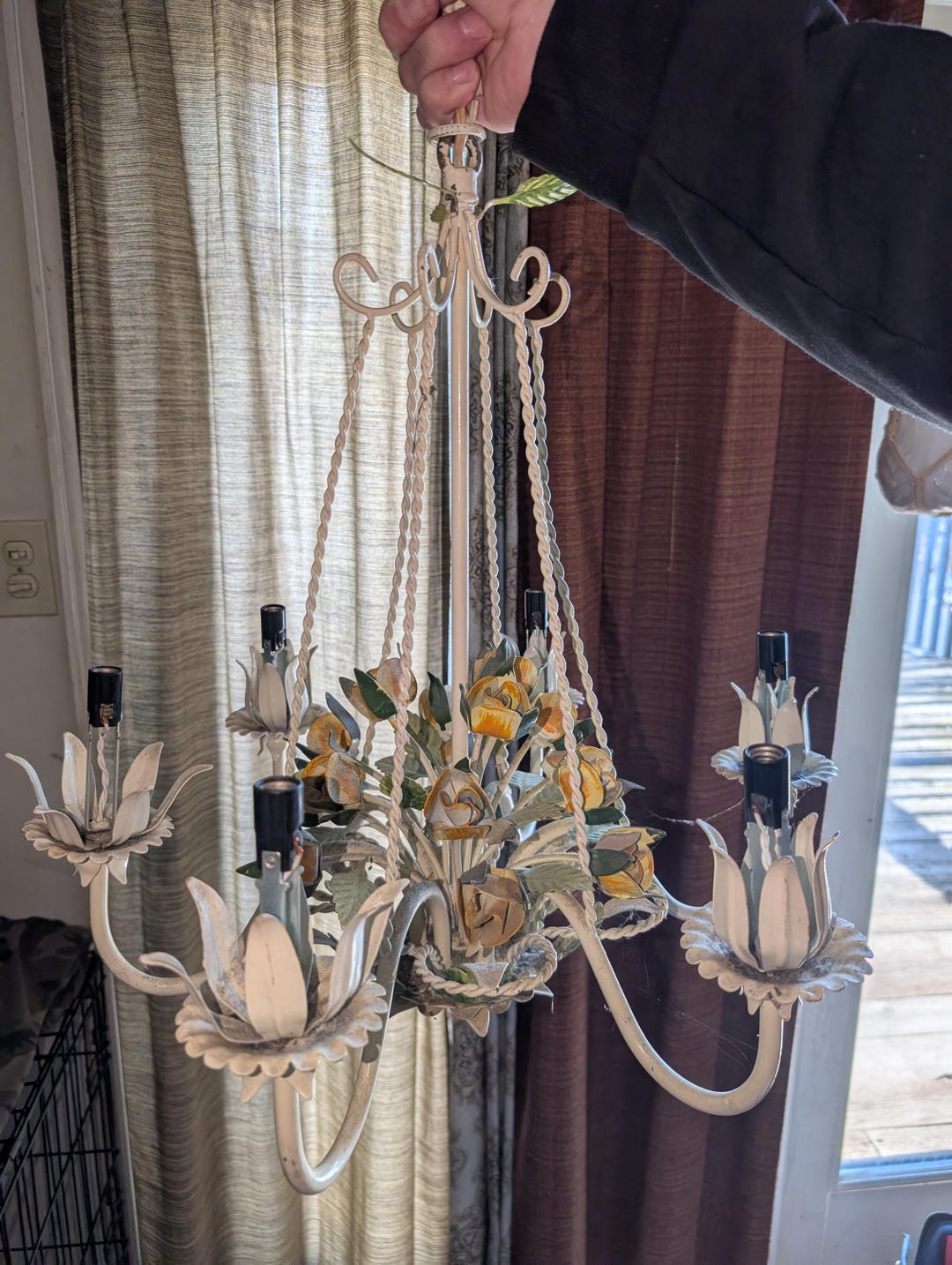 Antique 1930's Art Nouveau Roses Ceiling Chandelier Hanging Metal ...