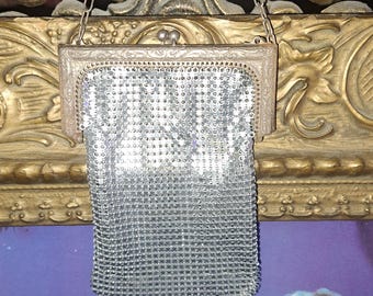 Vintage 1920's silver mesh metal chainmail micro mini purse chain mail flapper girl